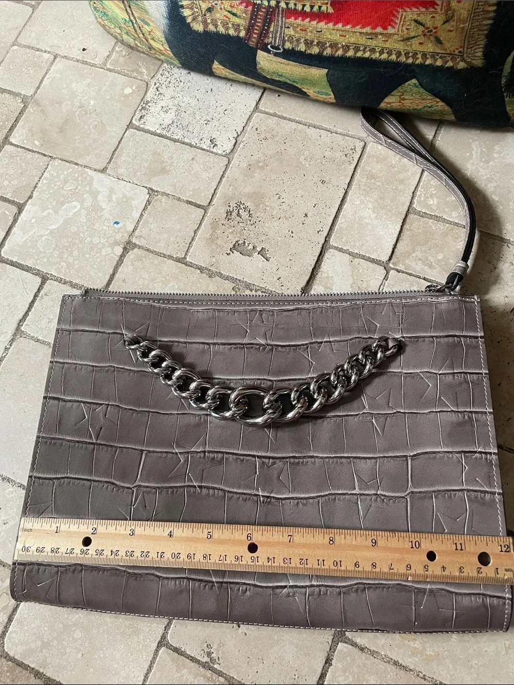 Taupe Croc-Embossed Leather Crossbody Bag Chain Made in Italy Claudia Firenze